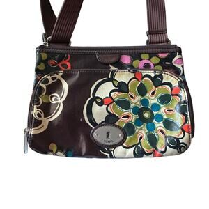 Fossil key-per coated canvas floral crossbody purse bag colorful